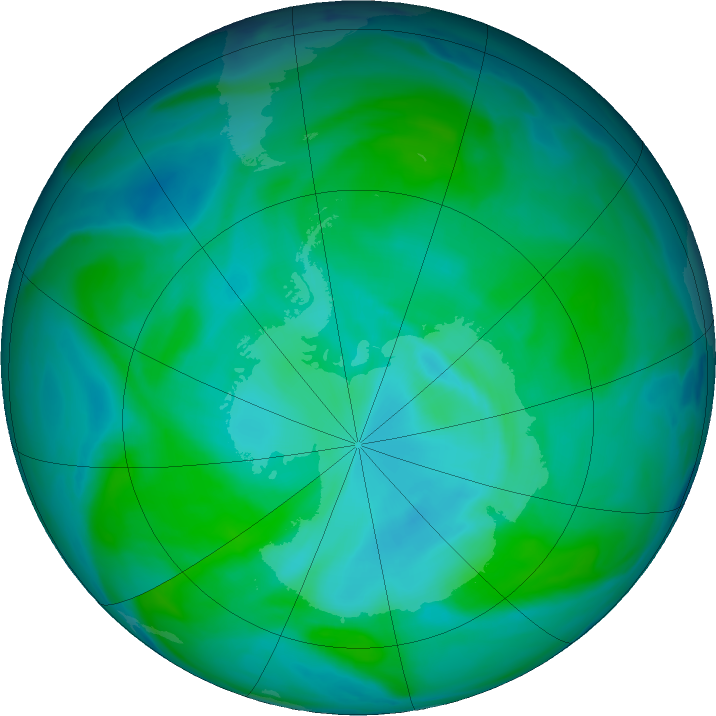 Antarctic ozone map for 15 January 2024